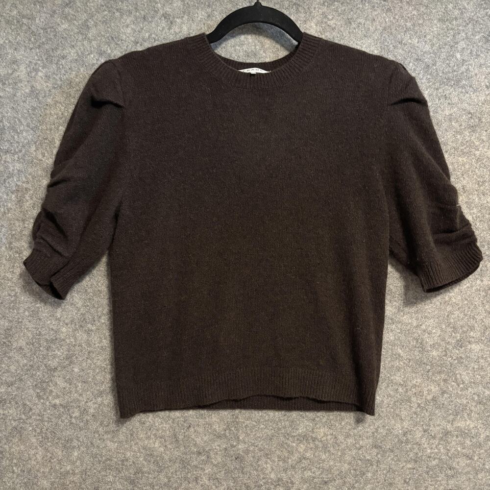 FRAME Sweater Womens Size Medium Brown 100% Cashmere Puff Sleeve Crewneck Knit